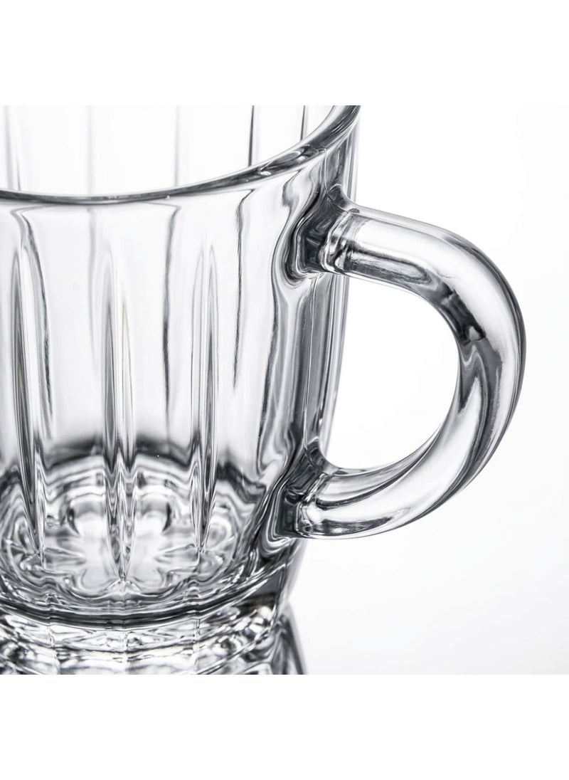 Blinkmax Set of 6 Ribbed Glass Mugs, Comfortable Handle, Clear Design for Hot Drinks and Coffee, Home and Office Use - Transparent - Image 4