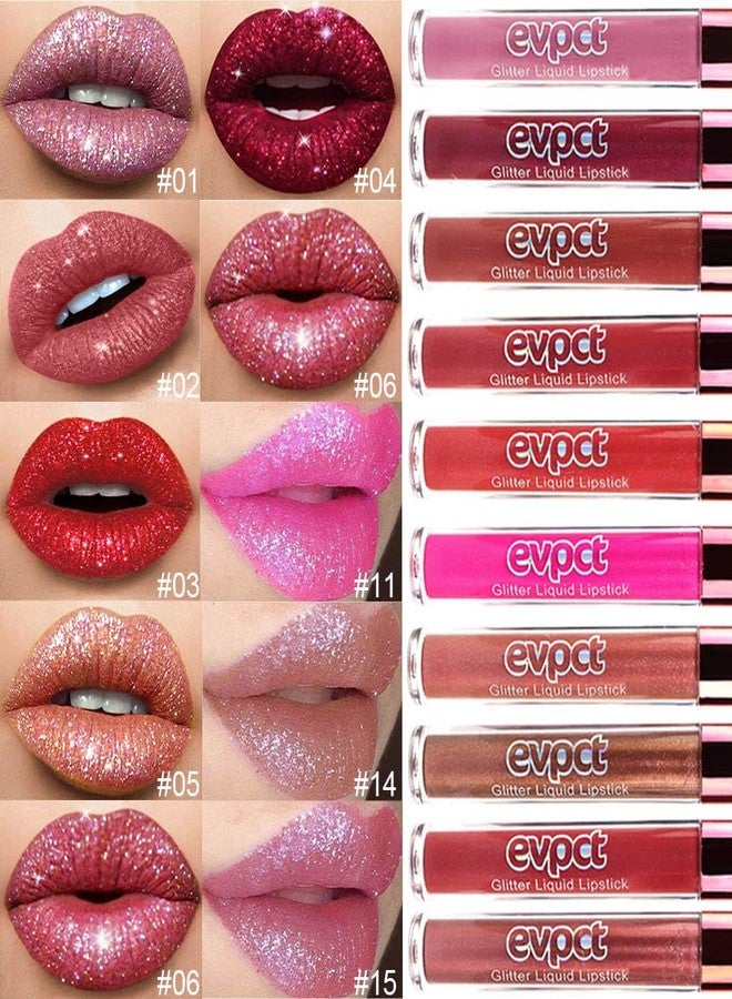 evpct 2Pcs Wine Red Plum Red Matte to Glitter Liquid Lipstick Set Kit for Women Long Lasting Glossy Metallic Shimmer Sparkle Lipstick Lip Gloss 6+15 - Image 2