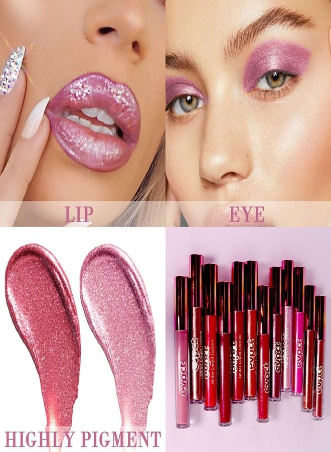 evpct 2Pcs Wine Red Plum Red Matte to Glitter Liquid Lipstick Set Kit for Women Long Lasting Glossy Metallic Shimmer Sparkle Lipstick Lip Gloss 6+15 - Image 5