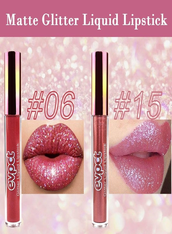 evpct 2Pcs Wine Red Plum Red Matte to Glitter Liquid Lipstick Set Kit for Women Long Lasting Glossy Metallic Shimmer Sparkle Lipstick Lip Gloss 6+15 - Image 3