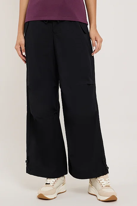 أر أند بي Solid Wide Leg Pants with Drawstring Waist