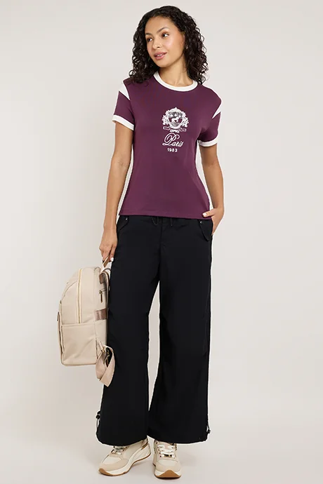 أر أند بي Solid Wide Leg Pants with Drawstring Waist