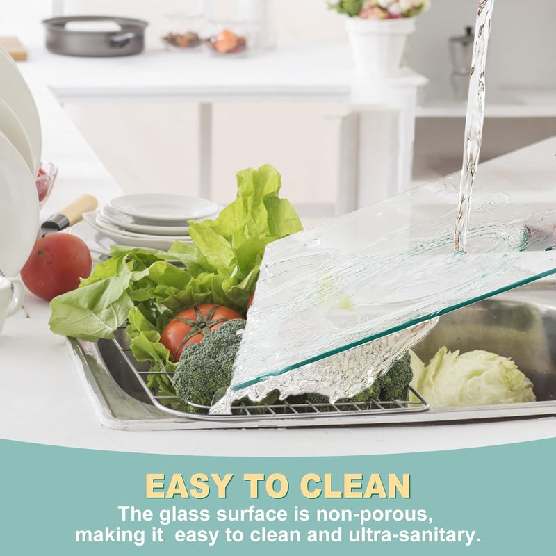VASUHOME Clear Glass Cutting Board, 16 * 12 8 * 12 inch Set of 2 Tempered Glass Cutting Board, Decorative Square Place Mat for Kitchen, Scratch, Heat, Shatter Resistant Cutting Mat - Image 2