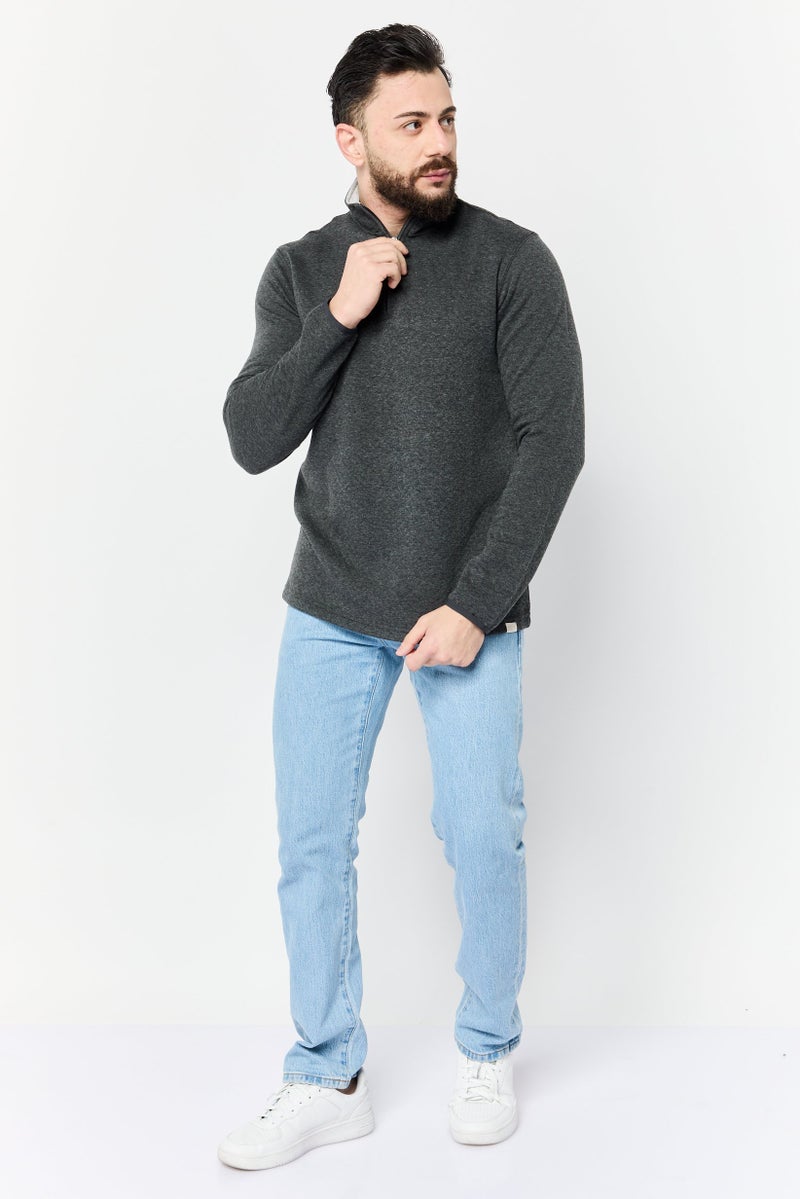 Chaps سويت شيرت رجالي بأكمام طويلة و ياقة عالية، رمادي غامق - Image 3