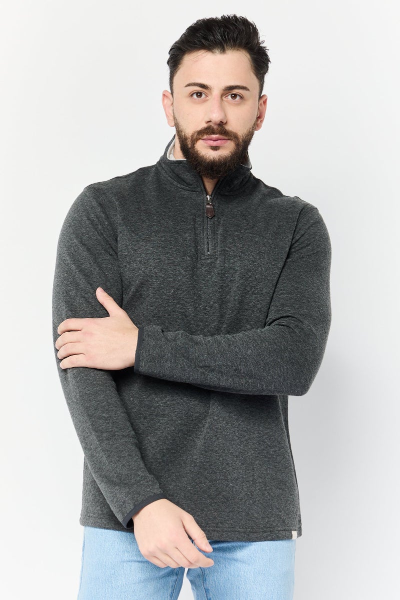 Chaps سويت شيرت رجالي بأكمام طويلة و ياقة عالية، رمادي غامق - Image 1