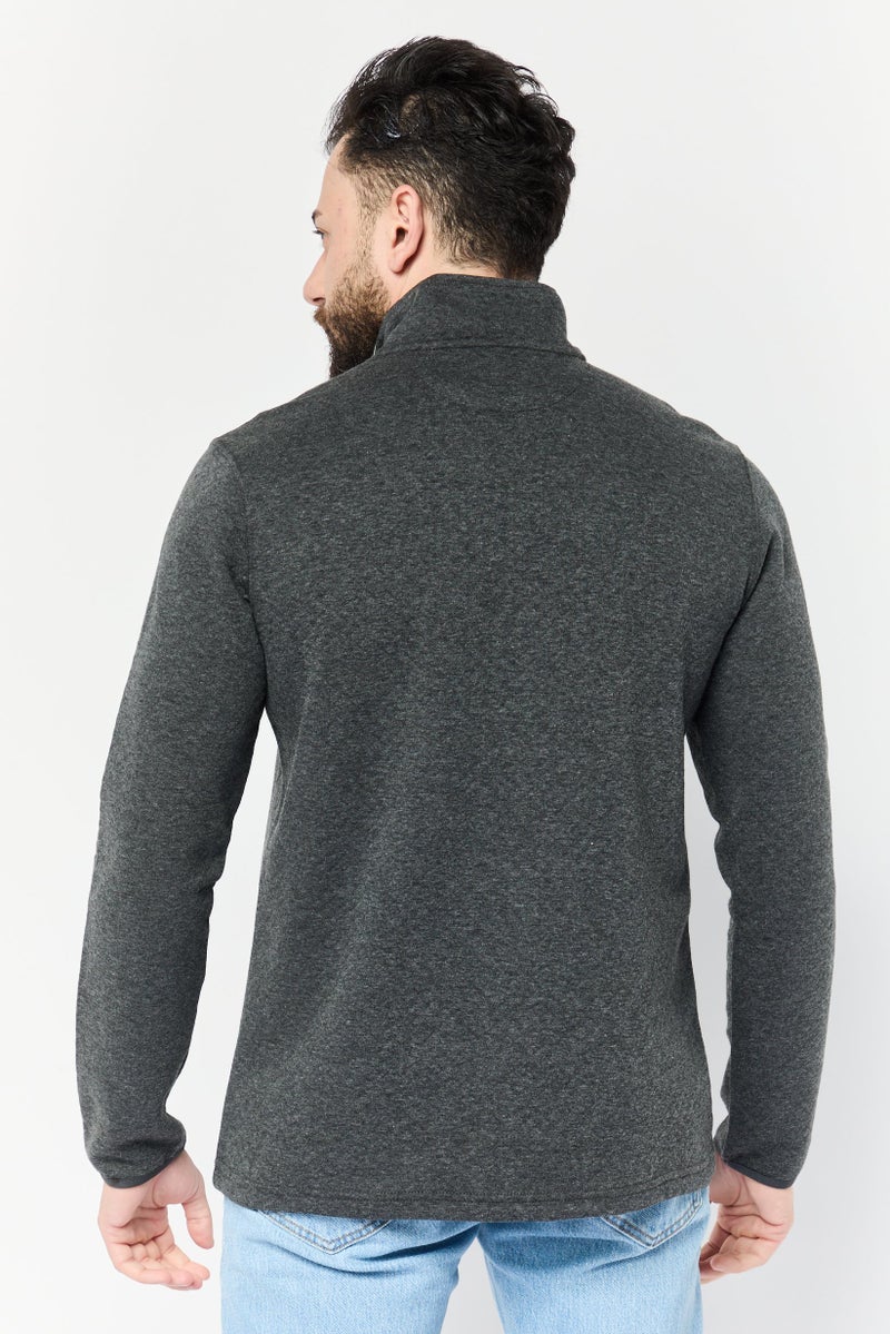 Chaps Men High Neck Heather Long Sleeve Sweatshirt, Charcoal - Image 2