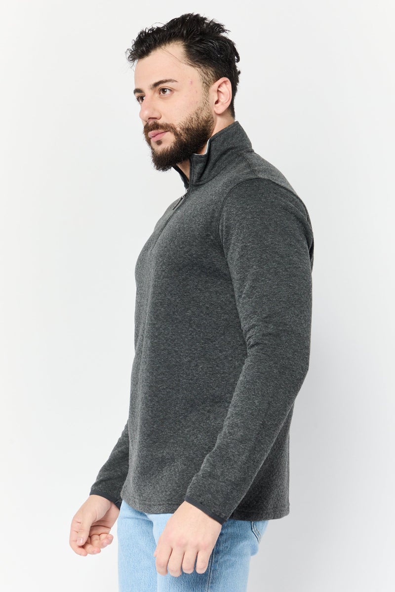 Chaps Men High Neck Heather Long Sleeve Sweatshirt, Charcoal - Image 2