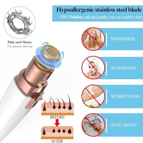 Uzox Eyebrow Trimmer for Women, 2 in 1 Rechargeable Facial Hair Remover with Replaceable Heads, Professional Painless Personal Hair Removal Eyebrow Razor with Indicator Lights (2in1 Trimmer) - Image 5