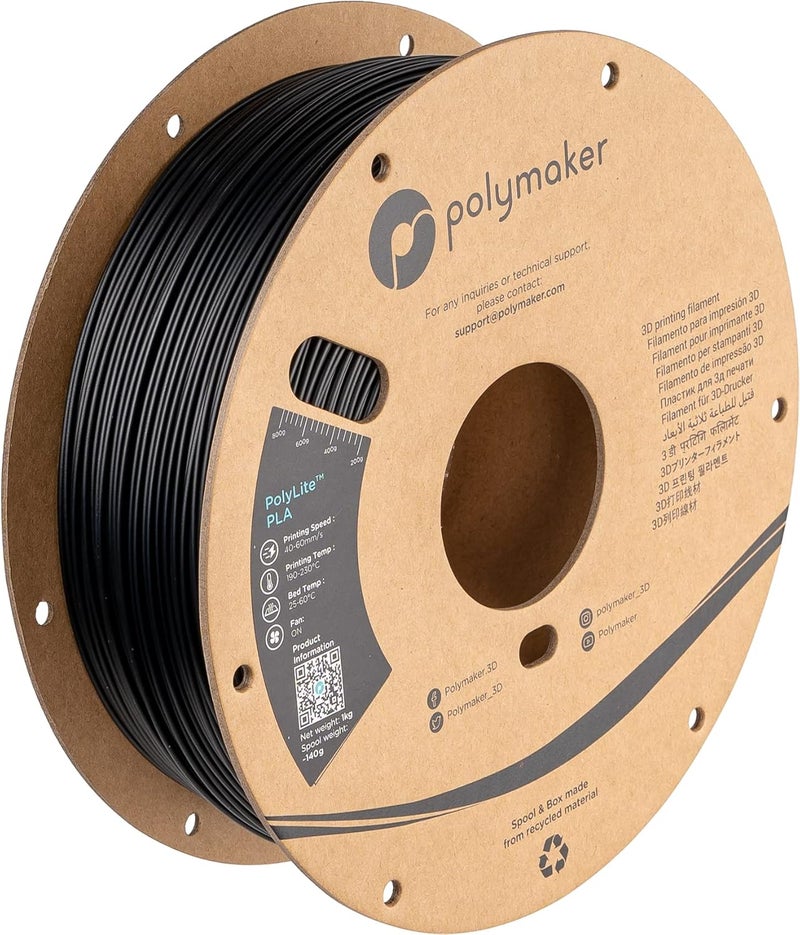 polymaker PLA Filament, Black 3D Printing PLA Filament 1.75mm 1kg - PolyLite 3D Printer PLA Filament, Dimensional Accuracy +/- 0.03mm, Compatible with Most 3D Printer, Black - Image 1
