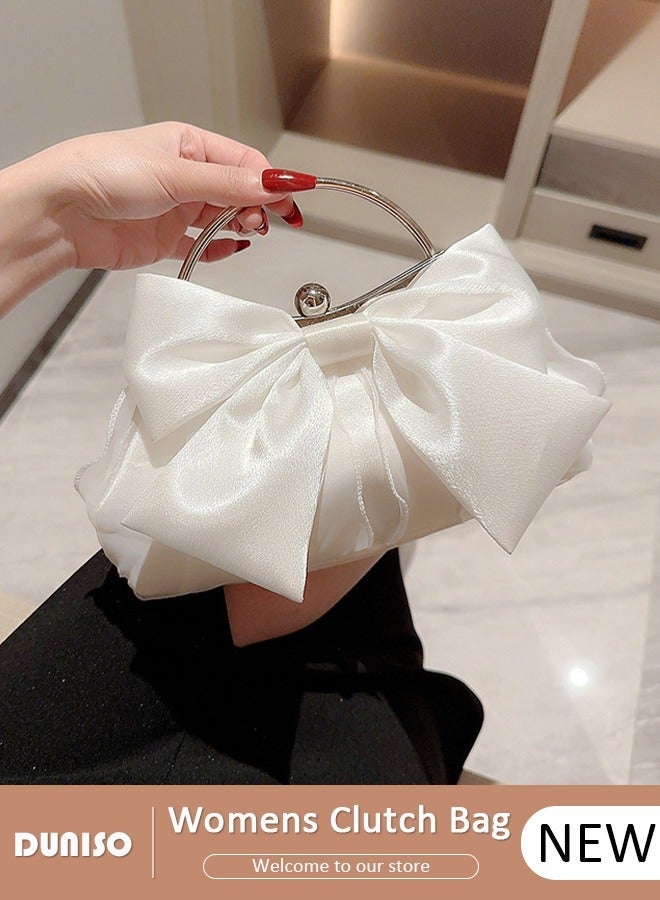 DUNISO Womens Clutch Bag, Satin Evening Clutch Purse, Champagne Shoulder Bag with Removable Chain, Bow Styling Crossbody Shoulder Bag for Formal Dress Bride Wedding Prom Party - Image 1