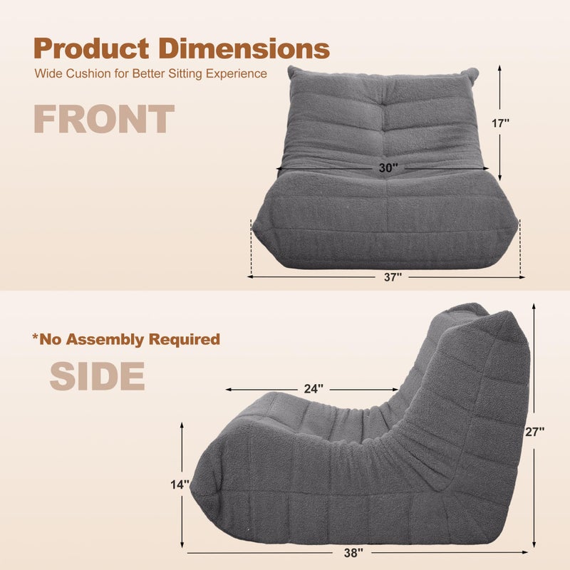 Cansunna Bean Bag Chair Big Sofa Beanbag Chair for Adults Fireside Chair Bean Bag Lounger with Memory Foam Filled for Home,Apartment or Gaming Venue (Darkgrey Teddy) - Image 2