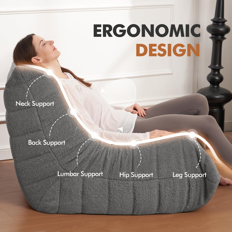 Cansunna Bean Bag Chair Big Sofa Beanbag Chair for Adults Fireside Chair Bean Bag Lounger with Memory Foam Filled for Home,Apartment or Gaming Venue (Darkgrey Teddy) - Image 4