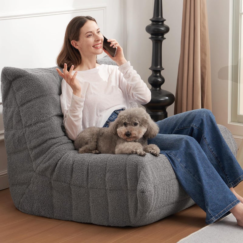 Cansunna Bean Bag Chair Big Sofa Beanbag Chair for Adults Fireside Chair Bean Bag Lounger with Memory Foam Filled for Home,Apartment or Gaming Venue (Darkgrey Teddy) - Image 3