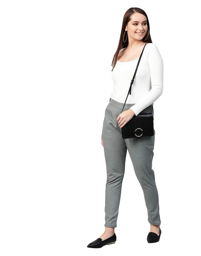 Yash Gallery Women's Pluse Size Solid Cotton Slub Mid Rise Ankle Length Trouser Pant (Grey, 3XL) | Fit Type: Regular Fit - Image 3