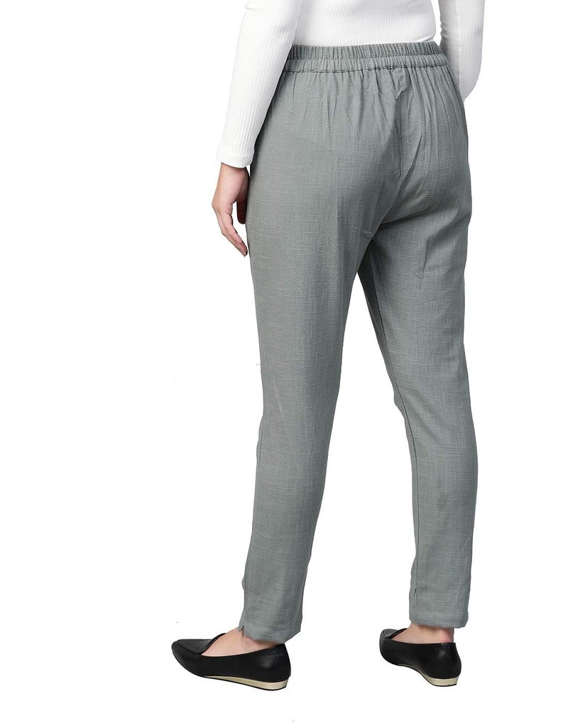 Yash Gallery Women's Pluse Size Solid Cotton Slub Mid Rise Ankle Length Trouser Pant (Grey, 3XL) | Fit Type: Regular Fit - Image 4