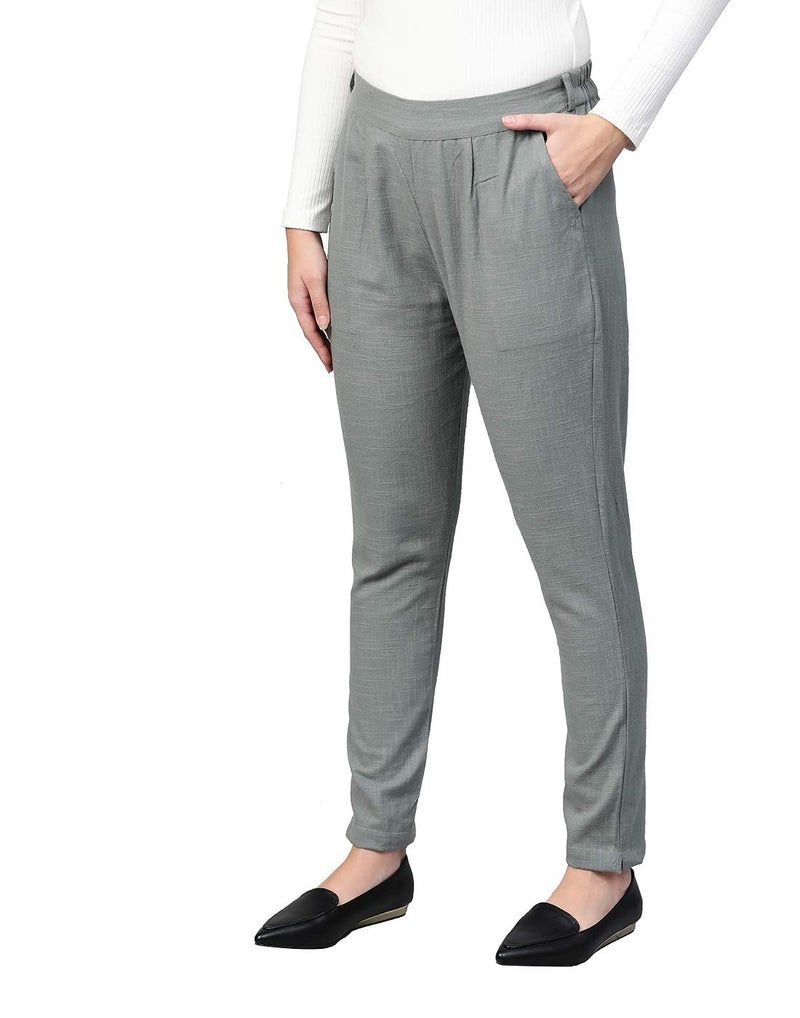 Yash Gallery Women's Pluse Size Solid Cotton Slub Mid Rise Ankle Length Trouser Pant (Grey, 3XL) | Fit Type: Regular Fit - Image 2