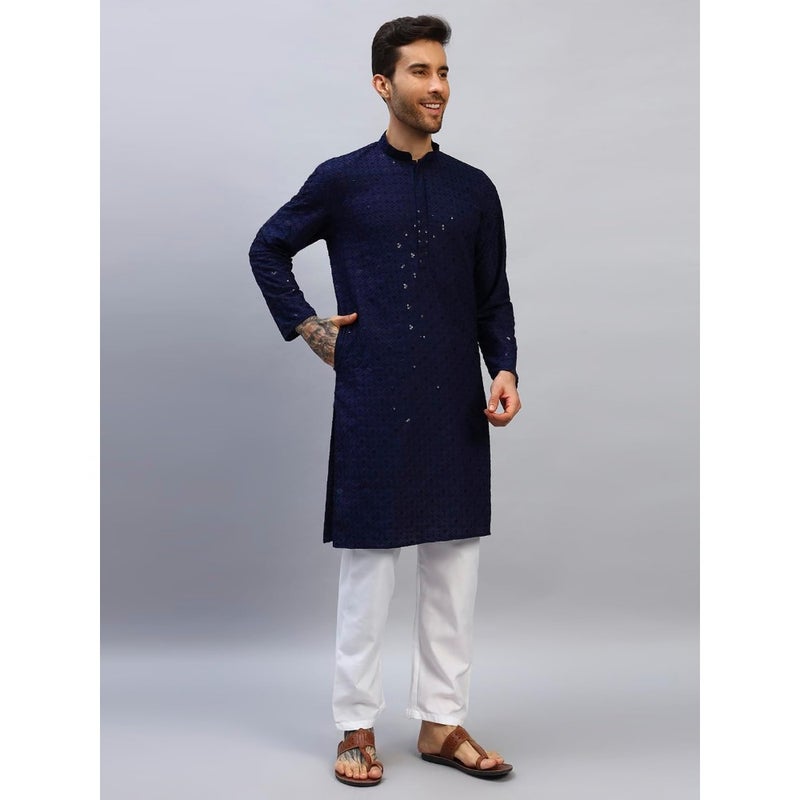 Mens Chikankari Kurta Pajama Set Premium Cotton Ivory Gold Sequins Embroidery, Regular Fit for Wedding Festive Occasions - Image 3