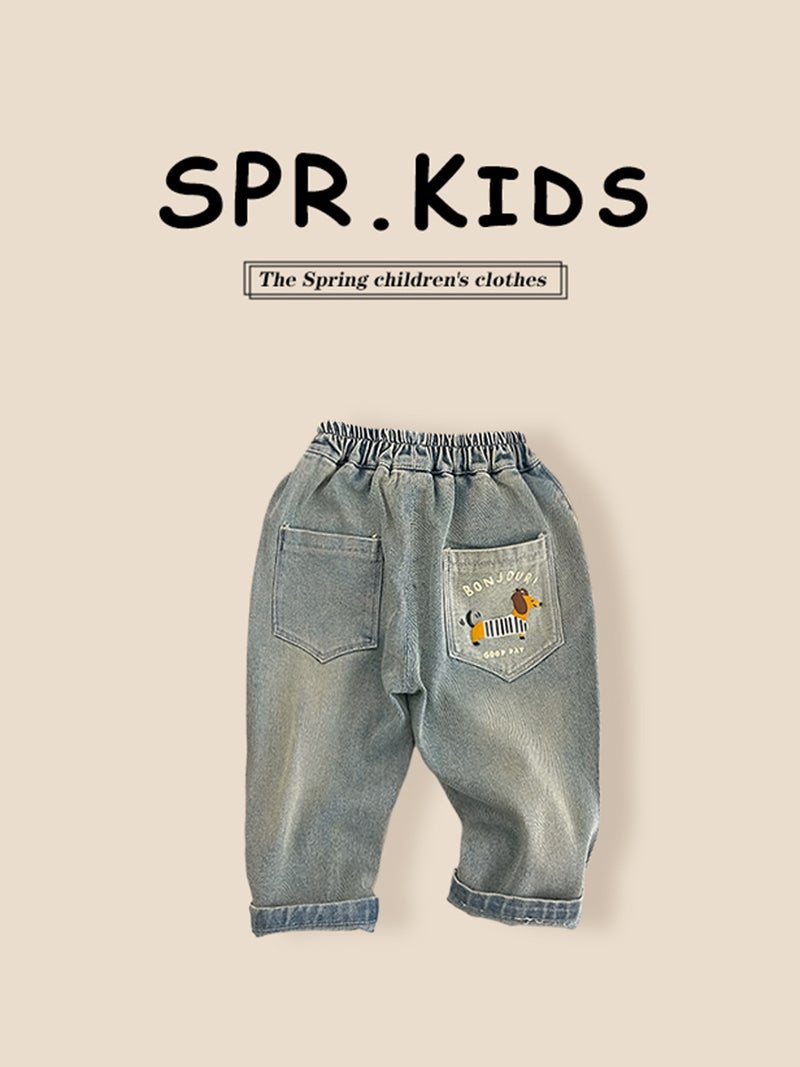 Boys' Spring Back Pocket Cartoon Print Jeans 2026 New Denim Trousers Kidsren'S Blue Jeans Kidsren'S Clothing - Image 2