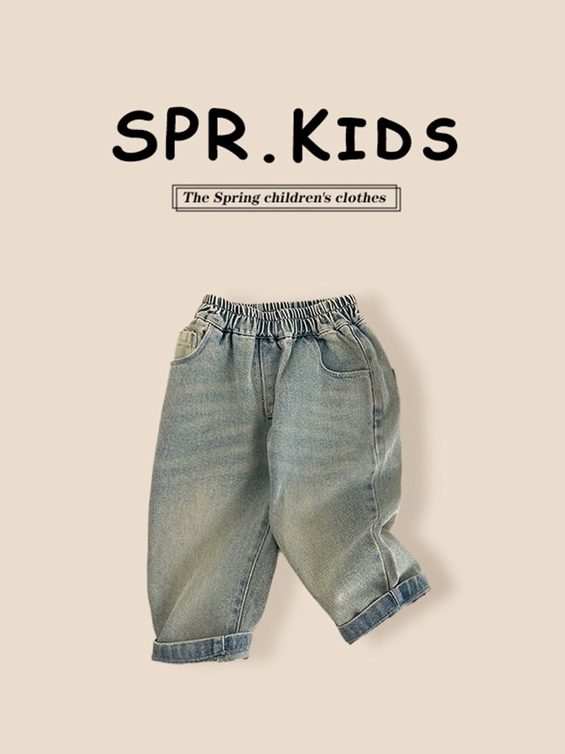 Boys' Spring Back Pocket Cartoon Print Jeans 2026 New Denim Trousers Kidsren'S Blue Jeans Kidsren'S Clothing - Image 4