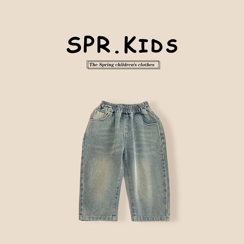 Boys' Spring Back Pocket Cartoon Print Jeans 2026 New Denim Trousers Kidsren'S Blue Jeans Kidsren'S Clothing - Image 1
