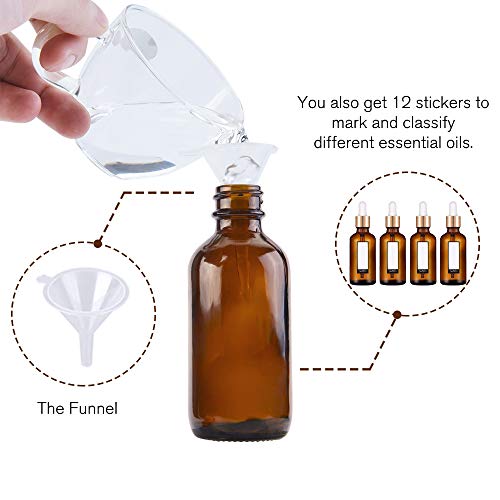 PrettyCare 4 Pack 1oz Dropper Bottle for Essential Oils, 30 ml Amber Glass Essential Oils Bottles with Labels, Funnels- Empty Leak Proof Tincture Bottles for Comestic & Beauty - Image 5