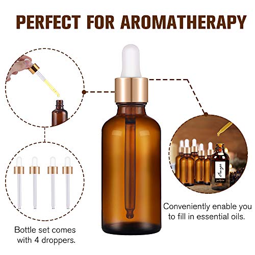 PrettyCare 4 Pack 1oz Dropper Bottle for Essential Oils, 30 ml Amber Glass Essential Oils Bottles with Labels, Funnels- Empty Leak Proof Tincture Bottles for Comestic & Beauty - Image 4