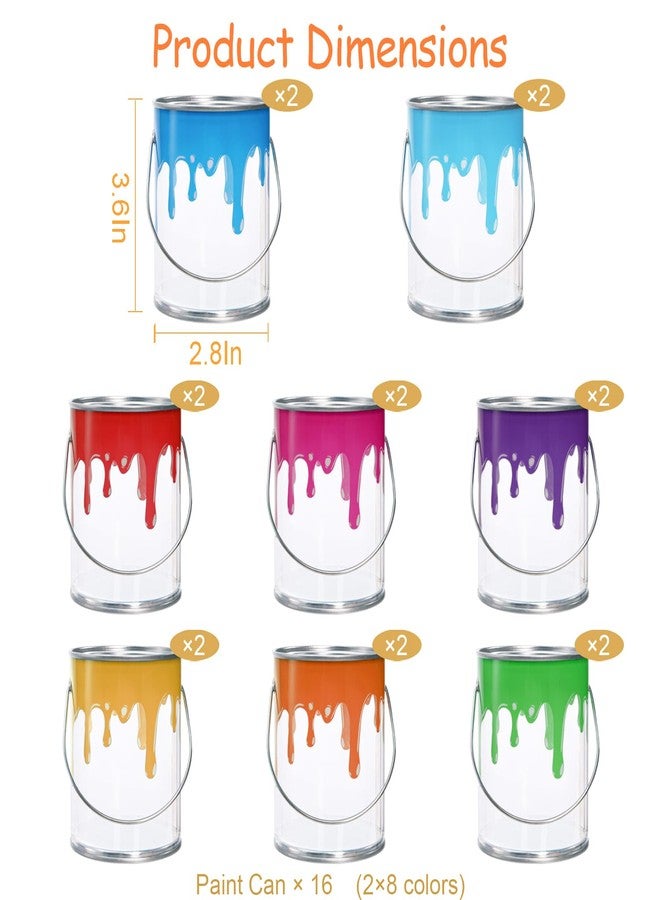 WUWEOT 16 Pack Mini Clear Paint Cans, 1/2 Pint Plastic Empty Paint Buckets, 2.8" x 3.6" Party Favors Candy Containers, Art Paint Supplies with Metal Lids for Art Parties Weddings Birthdays Picnics - Image 2