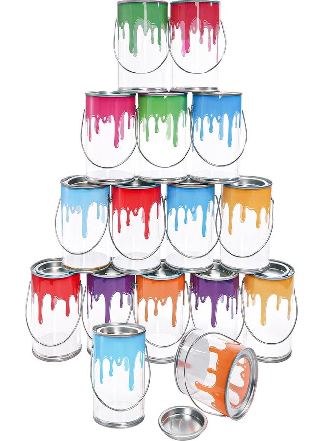 WUWEOT 16 Pack Mini Clear Paint Cans, 1/2 Pint Plastic Empty Paint Buckets, 2.8" x 3.6" Party Favors Candy Containers, Art Paint Supplies with Metal Lids for Art Parties Weddings Birthdays Picnics - Image 5