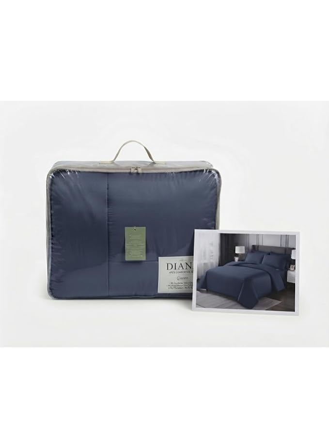 LoomsNLayers 4 Piece Comforter Set King Size, 220 x 240 cm Ultra Soft Microfibre Bedding Set with Fitted Sheet 200 x 200 + 30 cm and 2 Pillow Shams, Breathable All Season Quilt, Slate Blue