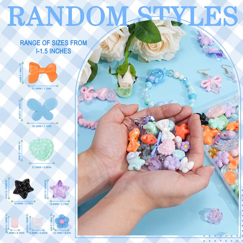 Sunlode 400-450PCS Acrylic Beads for Bracelet Making, Assorted 6 Colors Cute Beads, Flower Bow Candy Bear Kawaii Bracelet Charms for Jewelry Making, Necklace Keychains Phone Charms DIY Crafts Gifts - Image 3