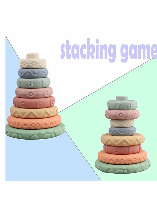 Generic - Stacking & Nesting Rings Toy, Soft Circle Stacker, 8 Pcs Soft Building Rings Stacker, Teethers, Squeeze Play with Letter, Toddler Learning Toys for 6 Month Old Boys Girls - Image 1