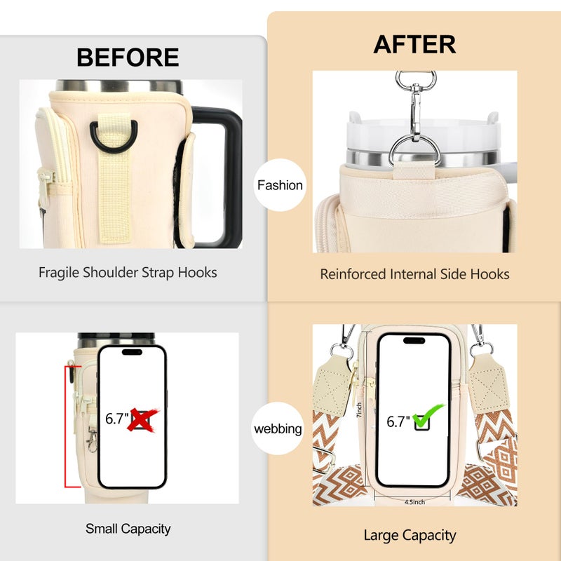 LOKASS Personalized Water Bottle Holder with Strap for Stanley Cup Accessories 40 oz Tumbler, Initial Water Bottle Carrier Bag/Phone Pocket, Mother's Day/Birthday Gifts for Women/Girls - Image 4