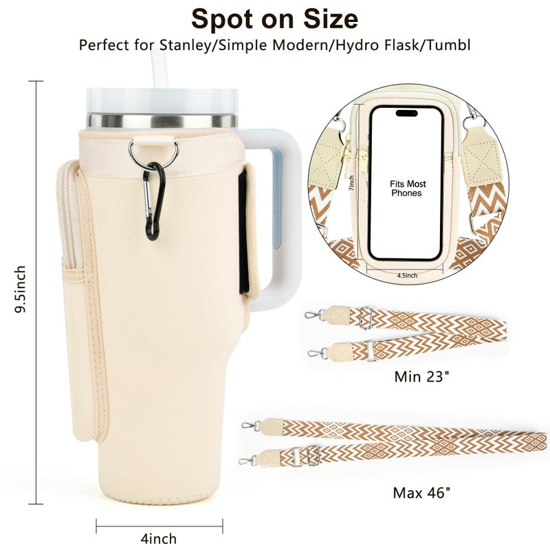 LOKASS Personalized Water Bottle Holder with Strap for Stanley Cup Accessories 40 oz Tumbler, Initial Water Bottle Carrier Bag/Phone Pocket, Mother's Day/Birthday Gifts for Women/Girls - Image 5