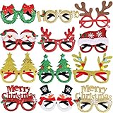 Max Fun 12 Pieces Christmas Glitter Party Glasses Frames with 12 Designs for Christmas Parties, Holiday Favors, Photo - Image 1