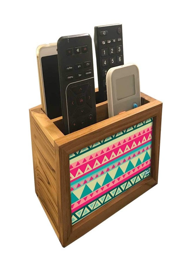 Nutcase Designer Teak Wood TV Remote Stand For Home Remote Holders Organizer Caddy for TV/AC Remotes Control -Multipurpose Desk Organiser-6�x4�x4� - PINK AZTEC - Image 1