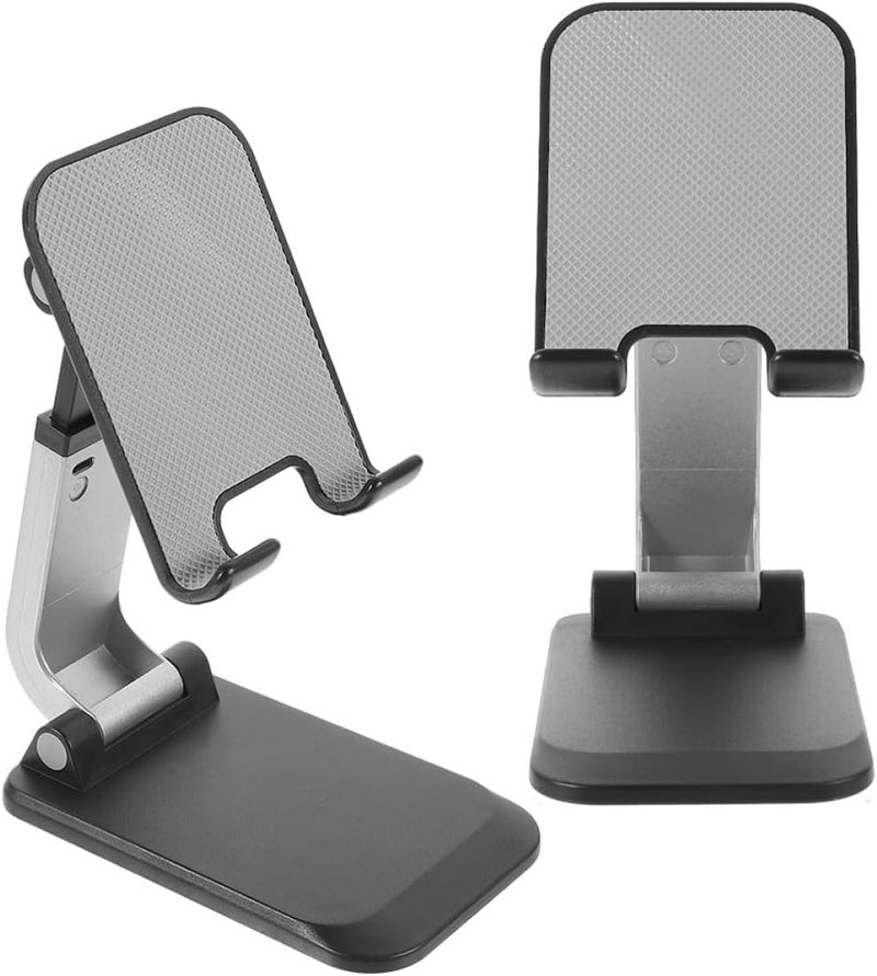 2pcs Foldable Smartphone and Tablet Stand Carbon Steel Adjustable Desk Holder for Home and Office Use Black - Image 1