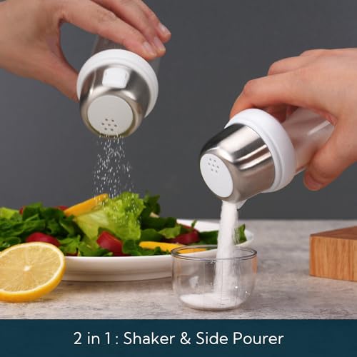 KITCHENDAO KTCHENDAO 2 in 1 Glass Salt Shaker with Side Pour Spout, Built-in Lid to Slow Down Dampness with Mearsuring Marks, Elegant Borosilicate Glass Salt Dispenser for Kitchen, BPA Free, 4oz (White) - Image 2
