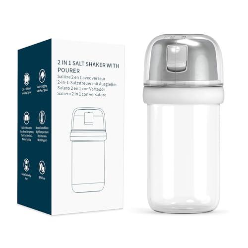 KITCHENDAO KTCHENDAO 2 in 1 Glass Salt Shaker with Side Pour Spout, Built-in Lid to Slow Down Dampness with Mearsuring Marks, Elegant Borosilicate Glass Salt Dispenser for Kitchen, BPA Free, 4oz (White) - Image 1