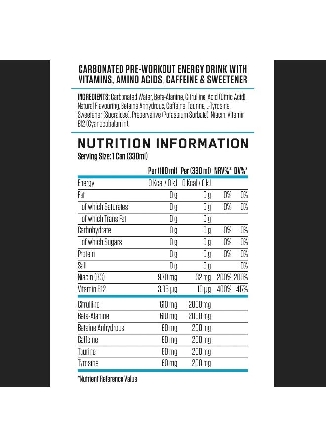 Applied Nutrition - Applied Nutrition ABE Pre Workout Cans - All Black Everything Energy + Performance Drink, ABE Carbonated Beverage Sugar Free with Caffeine (Pack of 12 Cans x 330ml) (Energy Flavor) - Image 1