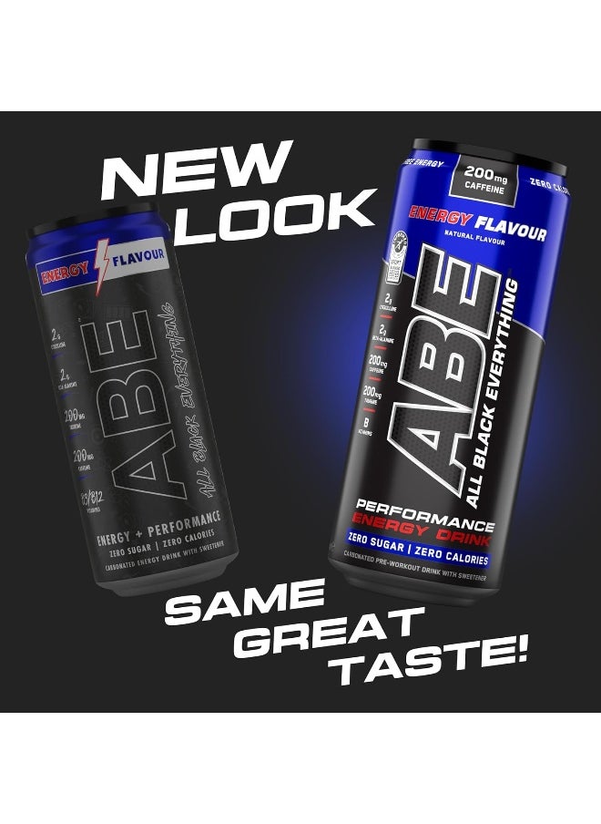 Applied Nutrition - Applied Nutrition ABE Pre Workout Cans - All Black Everything Energy + Performance Drink, ABE Carbonated Beverage Sugar Free with Caffeine (Pack of 12 Cans x 330ml) (Energy Flavor) - Image 1