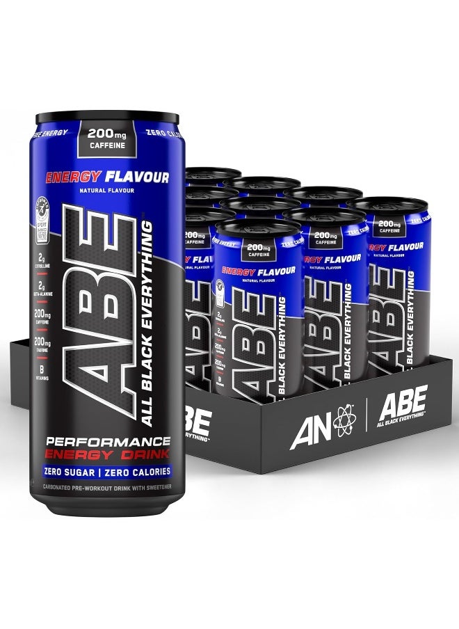 Applied Nutrition - Applied Nutrition ABE Pre Workout Cans - All Black Everything Energy + Performance Drink, ABE Carbonated Beverage Sugar Free with Caffeine (Pack of 12 Cans x 330ml) (Energy Flavor) - Image 1
