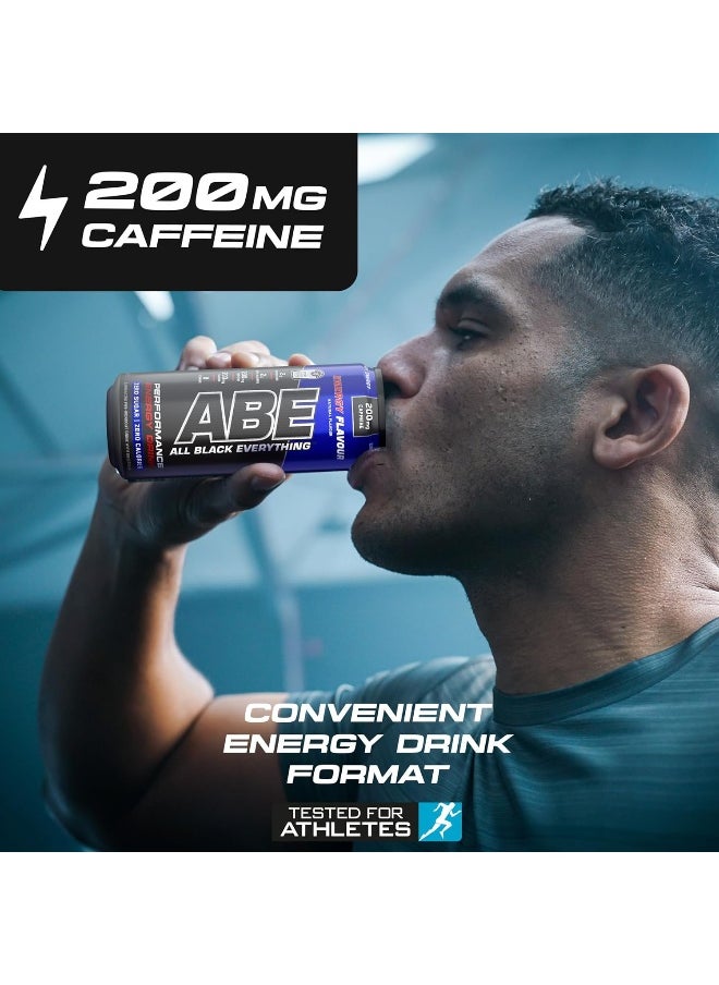 Applied Nutrition - Applied Nutrition ABE Pre Workout Cans - All Black Everything Energy + Performance Drink, ABE Carbonated Beverage Sugar Free with Caffeine (Pack of 12 Cans x 330ml) (Energy Flavor) - Image 1
