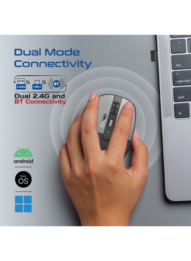 PROMATE Flixi Triple Mode Wireless Mouse with Bluetooth 5.1, Dual 2.4GHz USB-A & USB-C Dongles, 800/1200/1600 DPI, Silent Clicks, 500mAh Battery, 7-Color LED, Type-C Charging, 10m Range black - Image 2