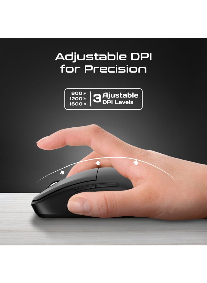 PROMATE Flixi Triple Mode Wireless Mouse with Bluetooth 5.1, Dual 2.4GHz USB-A & USB-C Dongles, 800/1200/1600 DPI, Silent Clicks, 500mAh Battery, 7-Color LED, Type-C Charging, 10m Range black - Image 5