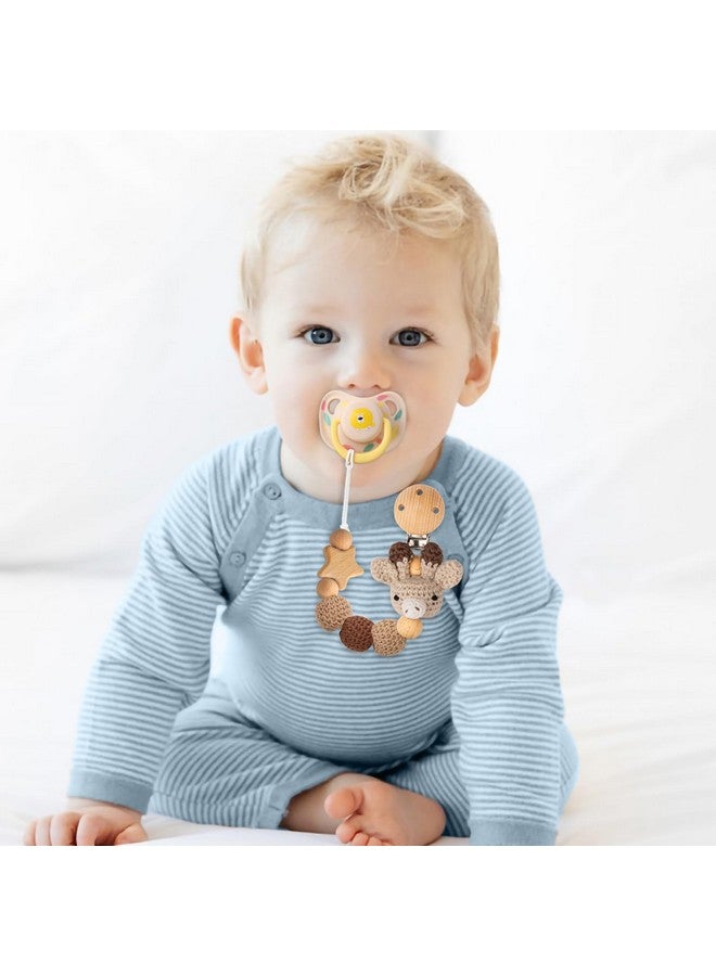 LSTRAGY Handmade Knitted Christmas Pacifier Clip Holder for Boys and Girls,4 PCS Binky Clip Fits for Most Baby Pacifier - Image 1