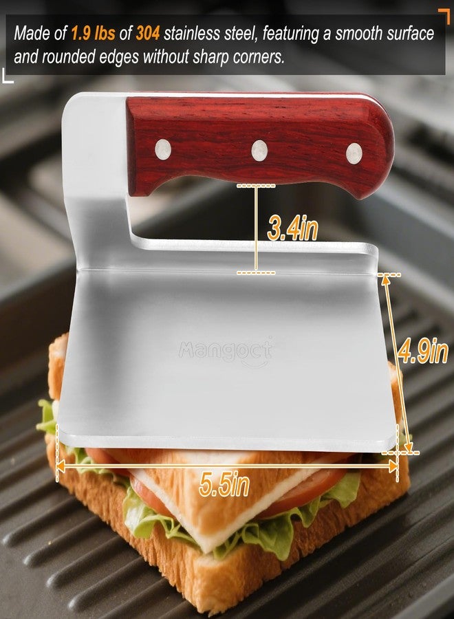 Mangoct Smash Burger Press, 5.5 Inch -Heavy Duty Stainless Steel Burger Press Meat Steak with Wood Handle,Burger Tool for Smash Burgers, Bacon,Patty, BBQs and Tailgates - Image 3