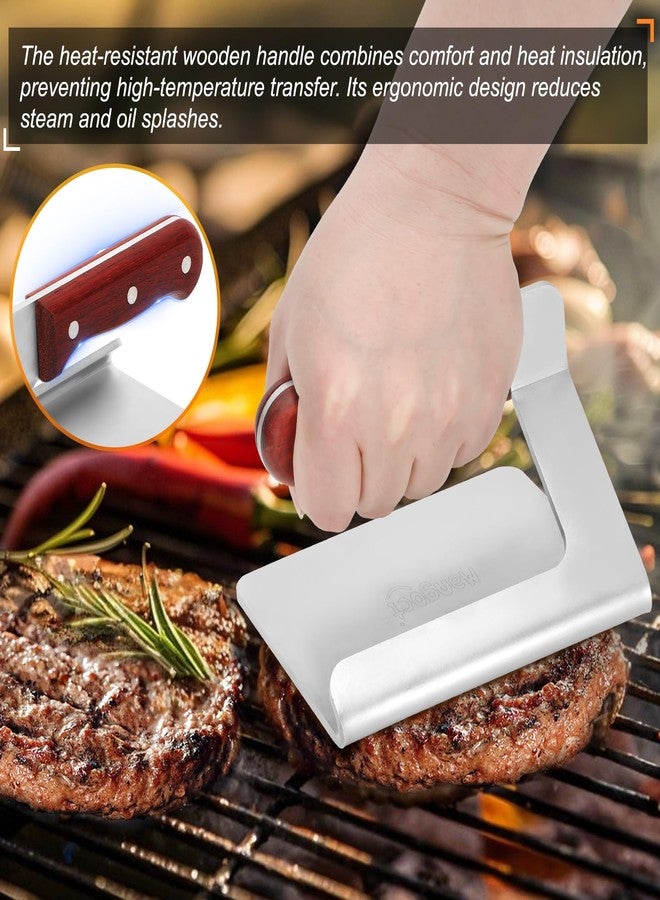 Mangoct Smash Burger Press, 5.5 Inch -Heavy Duty Stainless Steel Burger Press Meat Steak with Wood Handle,Burger Tool for Smash Burgers, Bacon,Patty, BBQs and Tailgates - Image 4