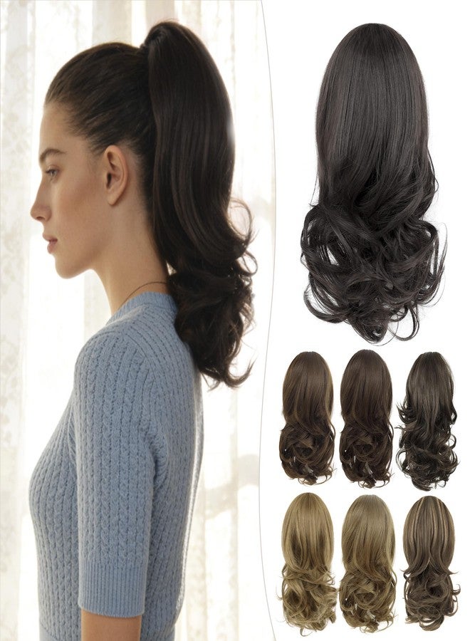 ZAVIDE Wavy Claw Clip Ponytail Extension Clip in Ponytail Clip on Hair Extensions For Women 14 Inch Pony Tails Hair Extensions Fake Ponytail（#4 Dark Brown） - Image 1