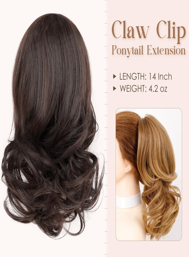 ZAVIDE Wavy Claw Clip Ponytail Extension Clip in Ponytail Clip on Hair Extensions For Women 14 Inch Pony Tails Hair Extensions Fake Ponytail（#4 Dark Brown） - Image 2