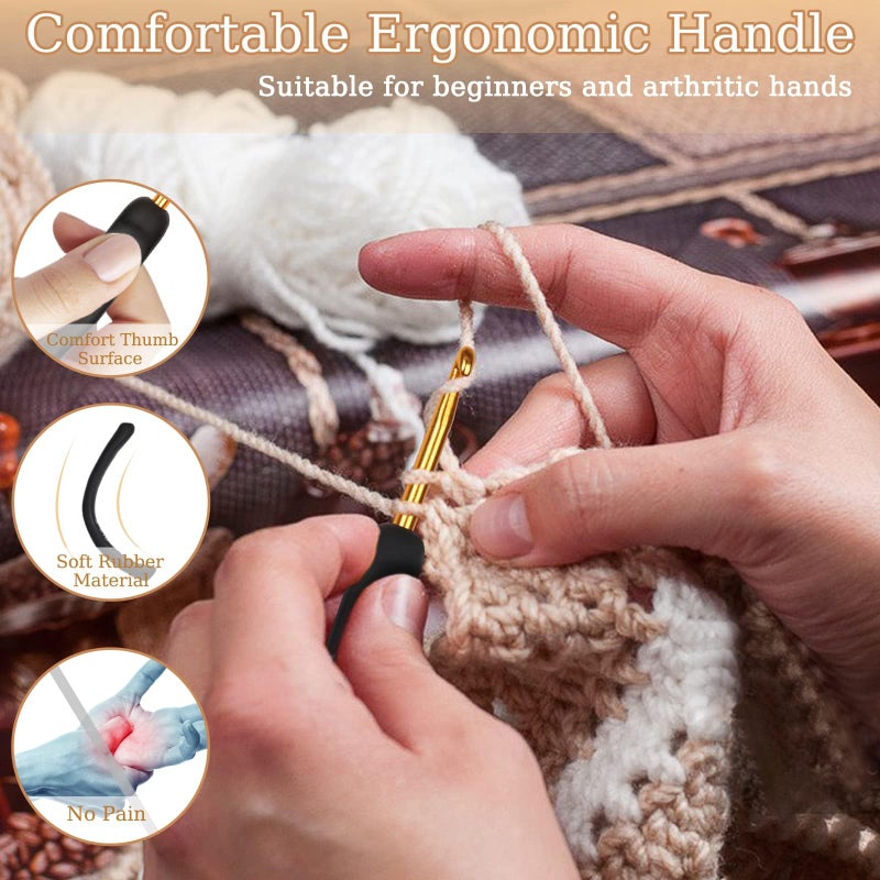 Aeelike 31pcs Crochet Hook Set, Classic Navy Crochet Needles Ergonomic with Grips for Arthritic Hands, Crocheting Kit with Knitting Supplies & Black White Case, Ideal Gift for Hand Beginner Lover - Image 4